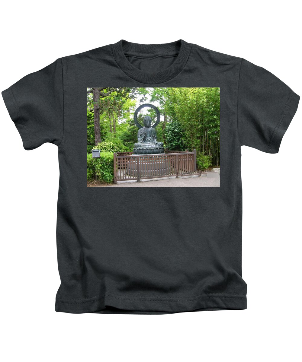 Buddha Kids T-Shirt featuring the photograph Buddha in Golden Gate Park by Carolyn Donnell