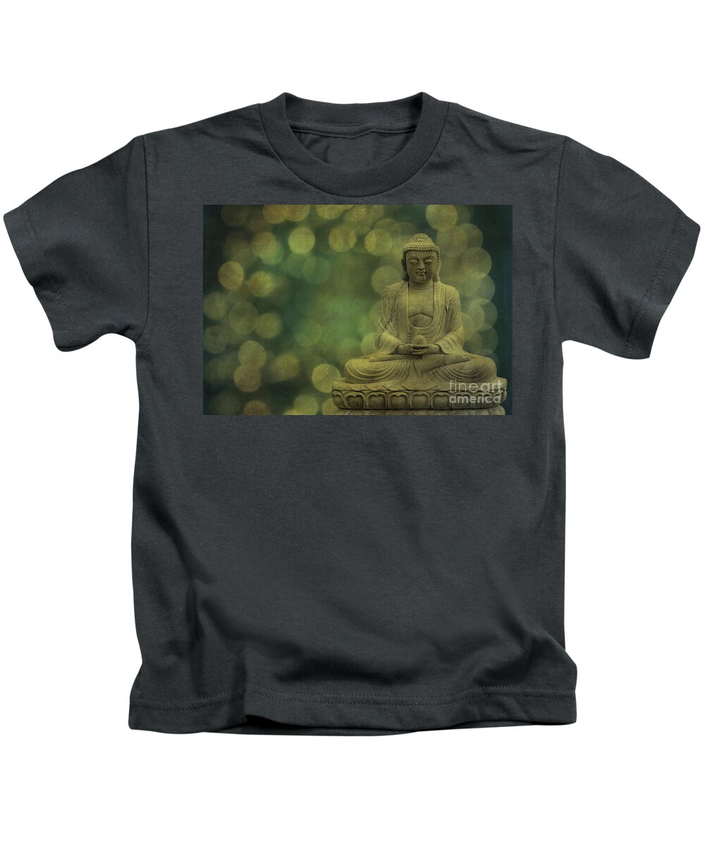 Buddha Kids T-Shirt featuring the photograph Buddha Light Gold by Hannes Cmarits
