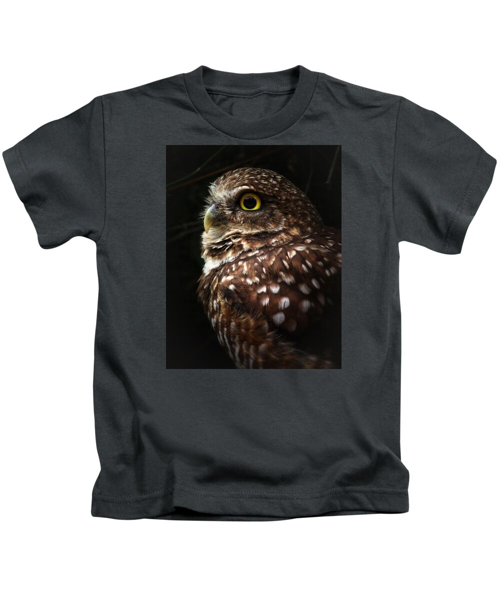 Birds Kids T-Shirt featuring the photograph Burrowing Owl Protrait by Elaine Malott