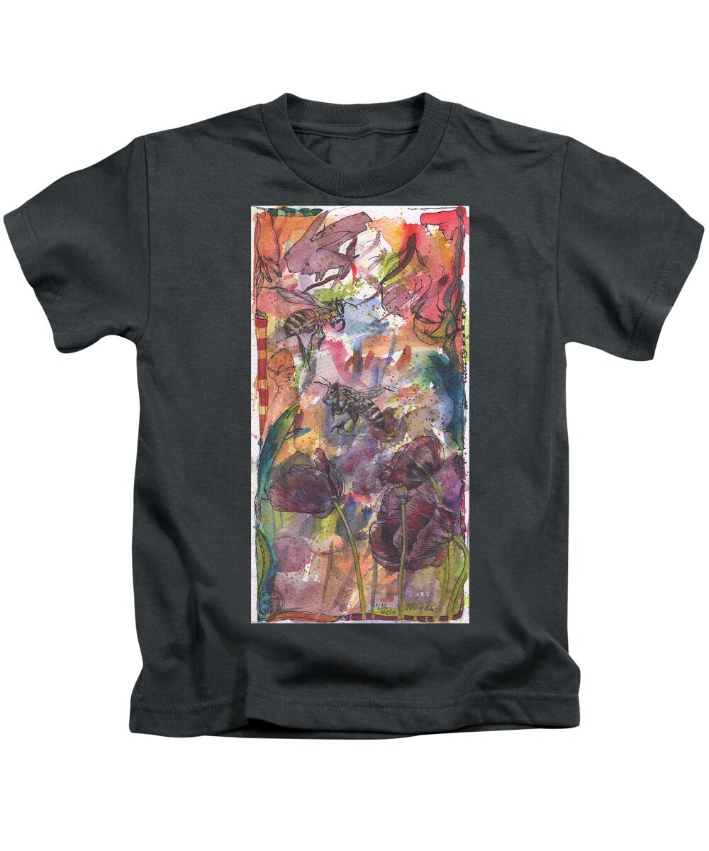 Bees Kids T-Shirt featuring the painting Busy and Bees by Petra Rau