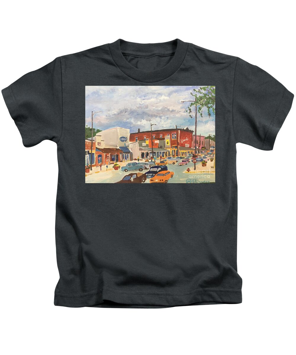 Desmet Kids T-Shirt featuring the painting Busy Town by Rodger Ellingson