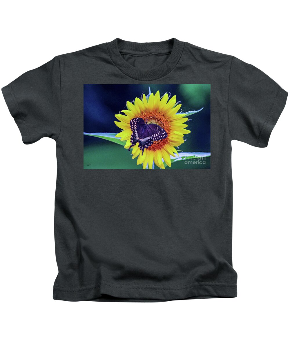 Nature Kids T-Shirt featuring the photograph Butterfly and Sunflower - Natures Delights by DB Hayes