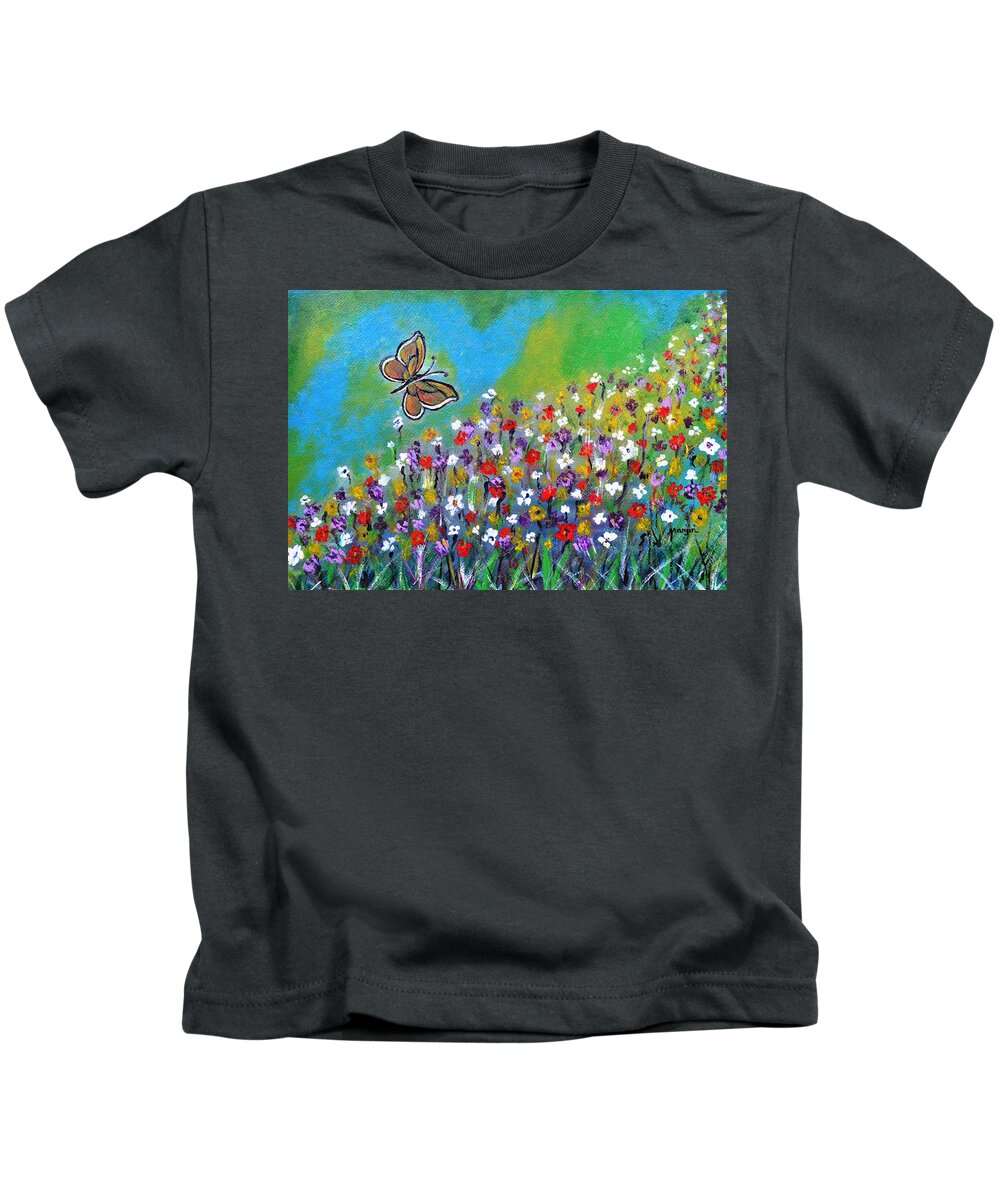 Butterfly Kids T-Shirt featuring the painting Butterfly Meadow by Manjiri Kanvinde
