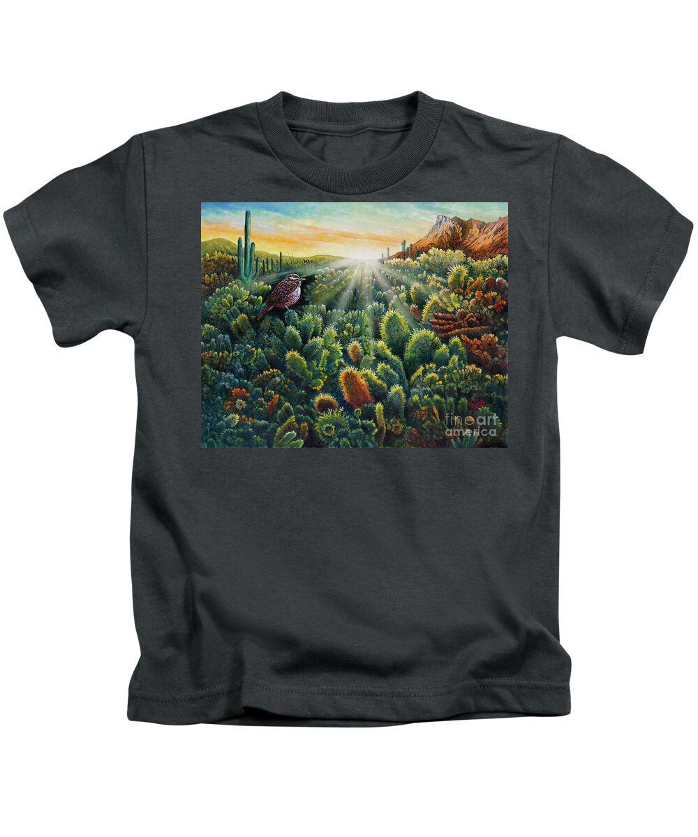 Cactus Wren Kids T-Shirt featuring the painting Cactus Wren by Michael Frank
