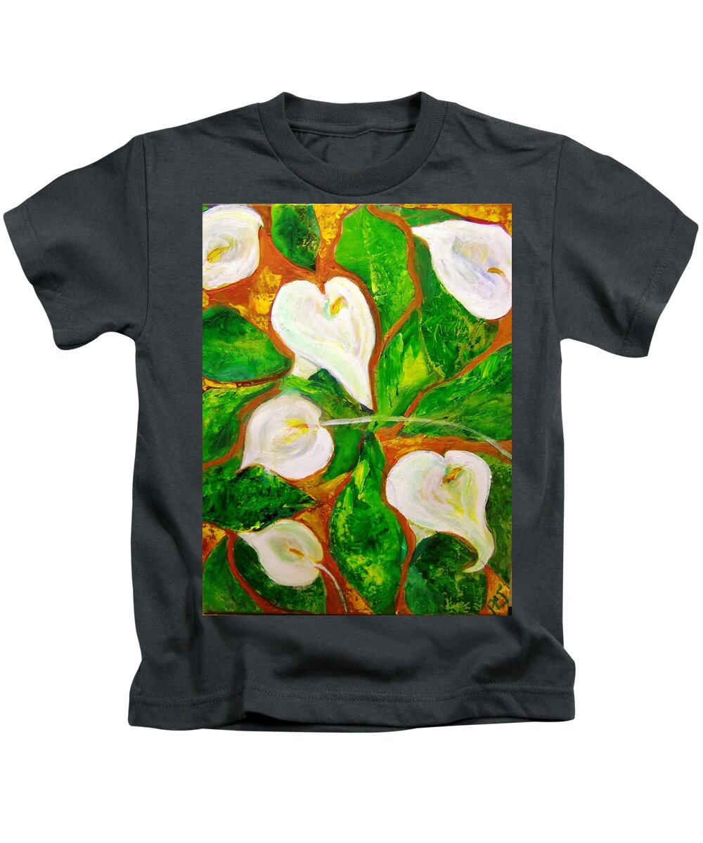 Calla Lilies Kids T-Shirt featuring the painting Calla Lilies with Leafy Greens by Patricia Clark Taylor
