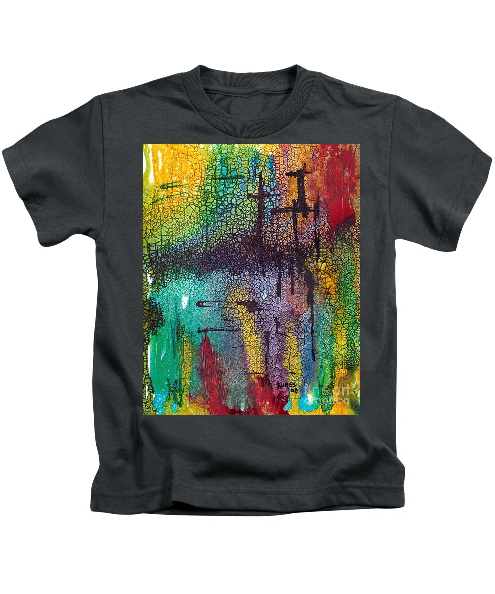 Cross Kids T-Shirt featuring the painting Calvary by Susan Kubes
