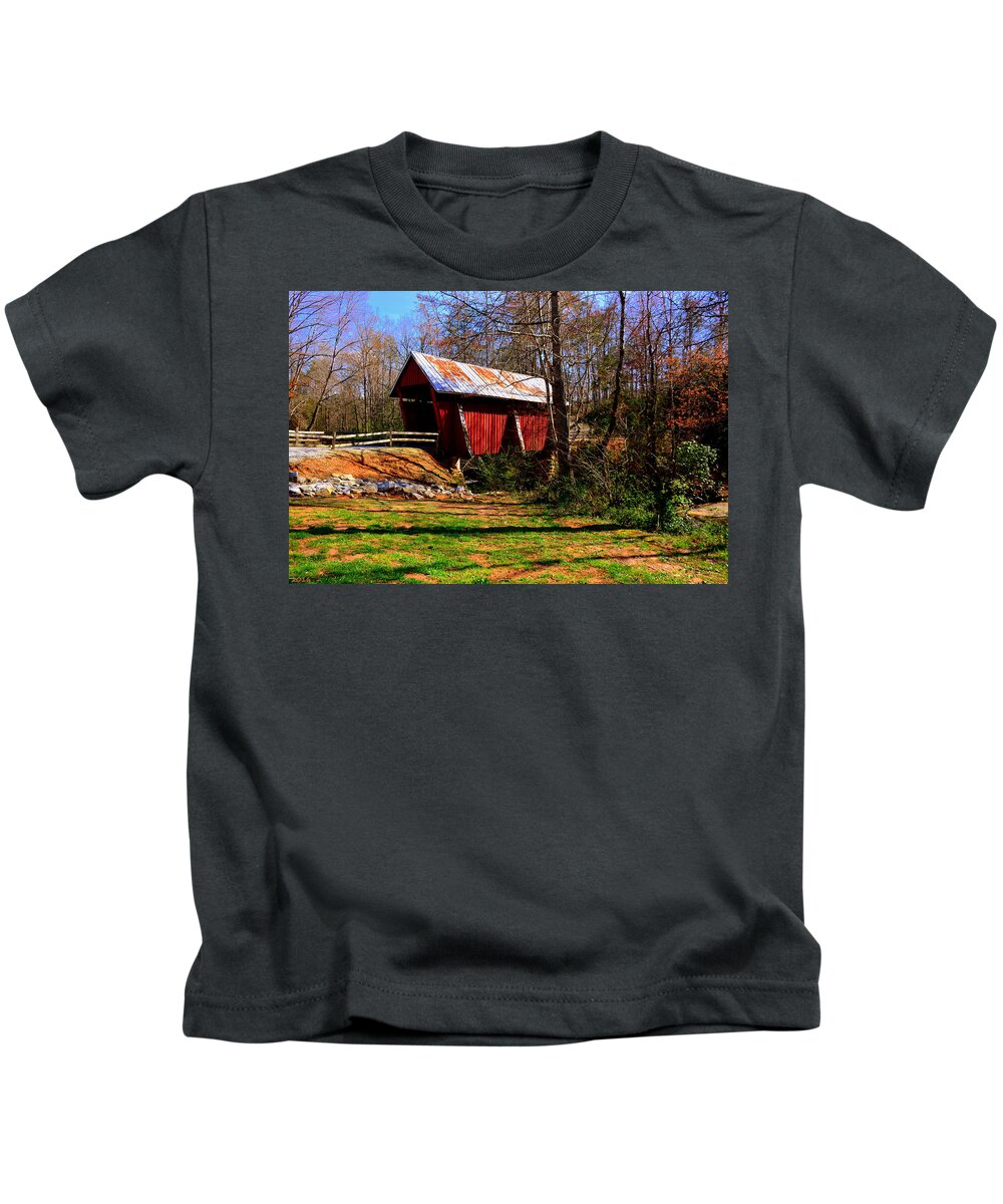 Campbell's Covered Bridge Est. 1909 Kids T-Shirt featuring the photograph Campbell's Covered Bridge Est. 1909 by Lisa Wooten