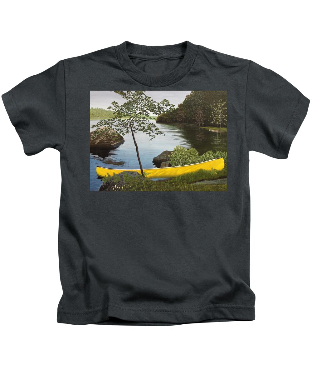 Landscapes Kids T-Shirt featuring the painting Canoe on the Bay by Kenneth M Kirsch