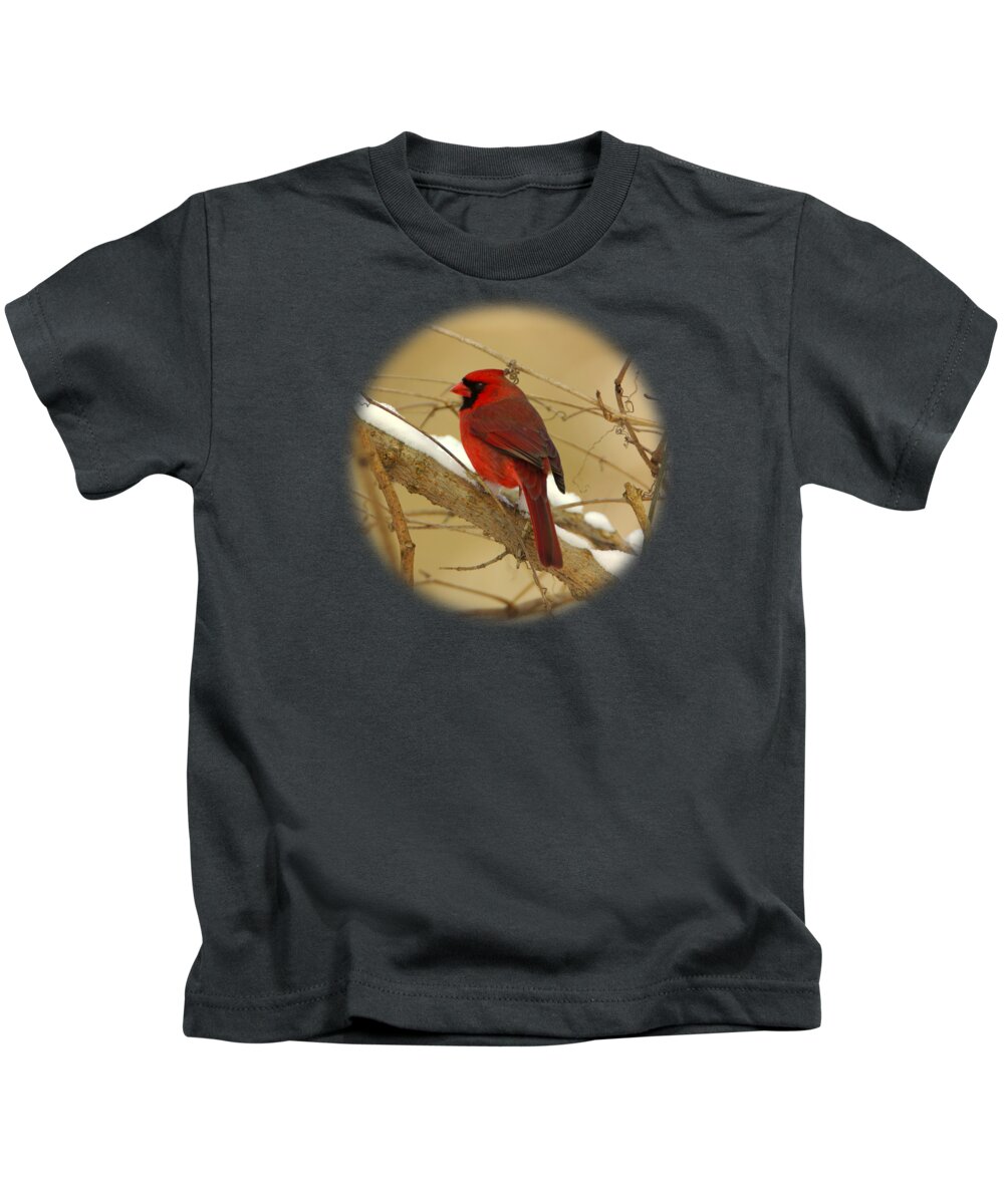  Kids T-Shirt featuring the photograph Cardinal in Winter by John Harmon