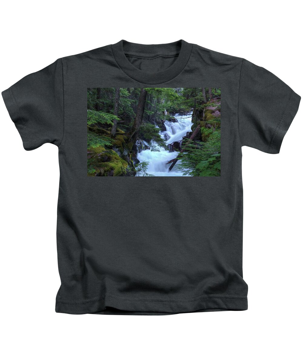 Avalanche Creek Kids T-Shirt featuring the photograph Cascading Forest Creek by David Andersen