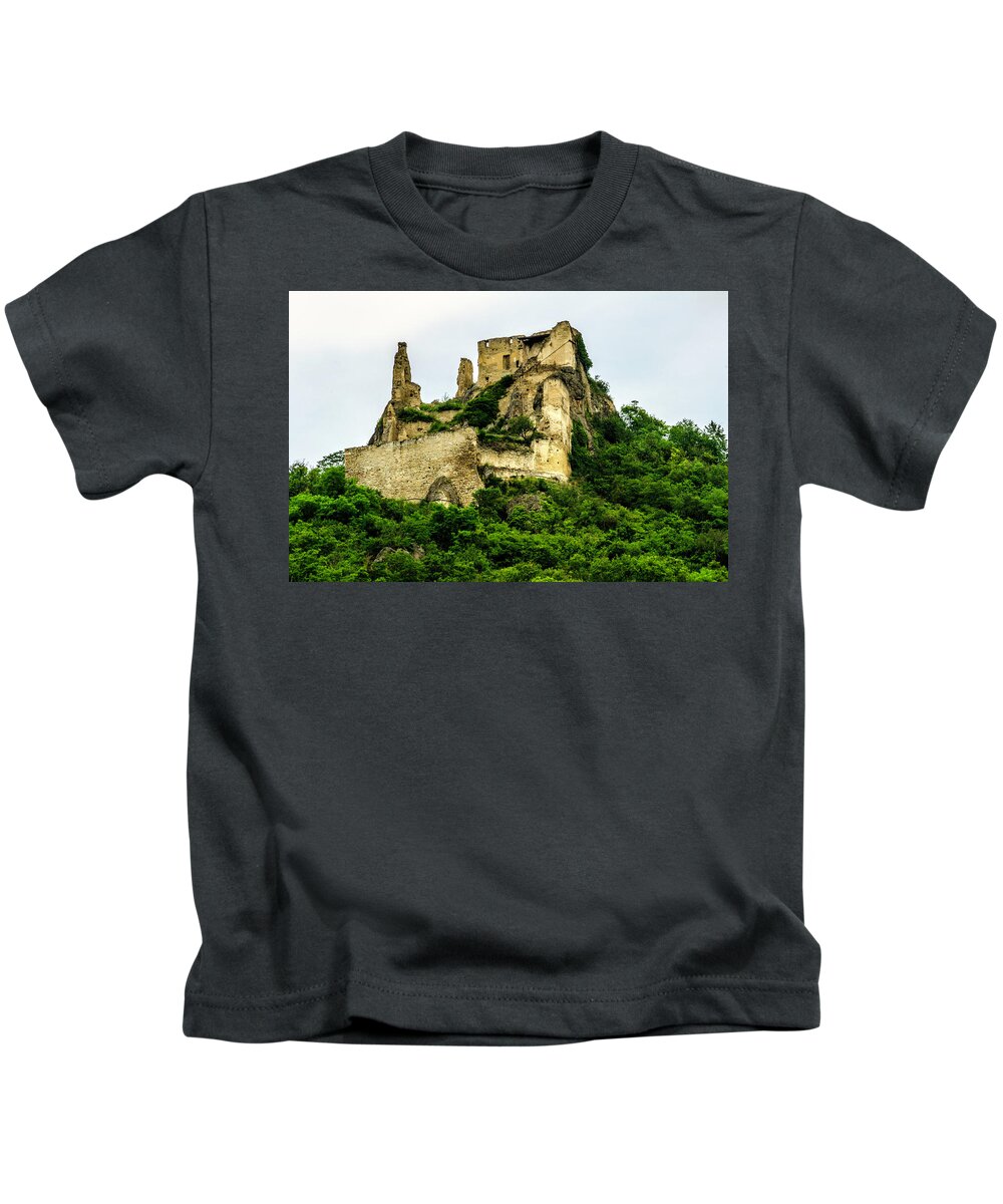 Austria Kids T-Shirt featuring the photograph Castle Ruin Duernstein by Wolfgang Stocker