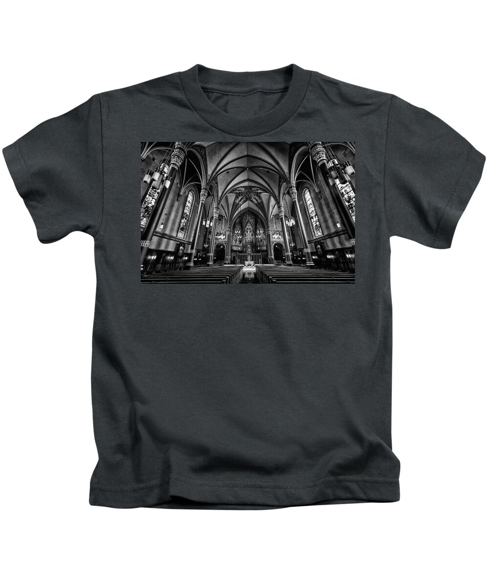 Black And White Kids T-Shirt featuring the photograph Cathedral of the Madeline in Black and W by Michael Ash