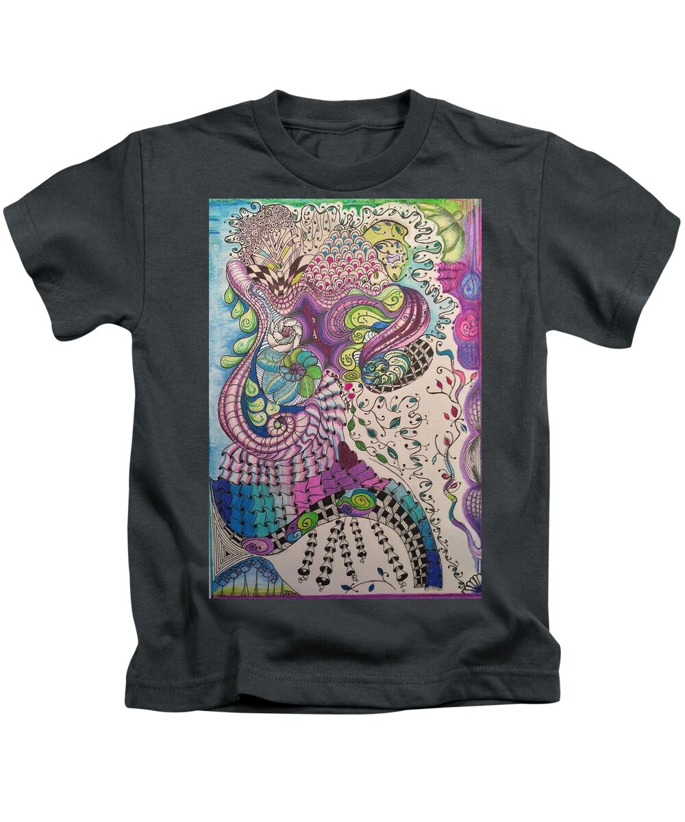 Patterns Kids T-Shirt featuring the drawing Caught in a Net by Suzanne Udell Levinger