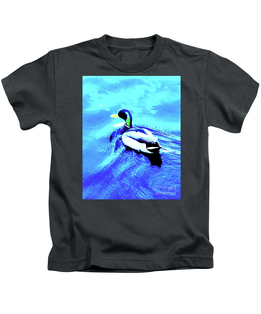 Central Park Kids T-Shirt featuring the photograph Central Park Duck in Boat Pond 20a by Ken Lerner