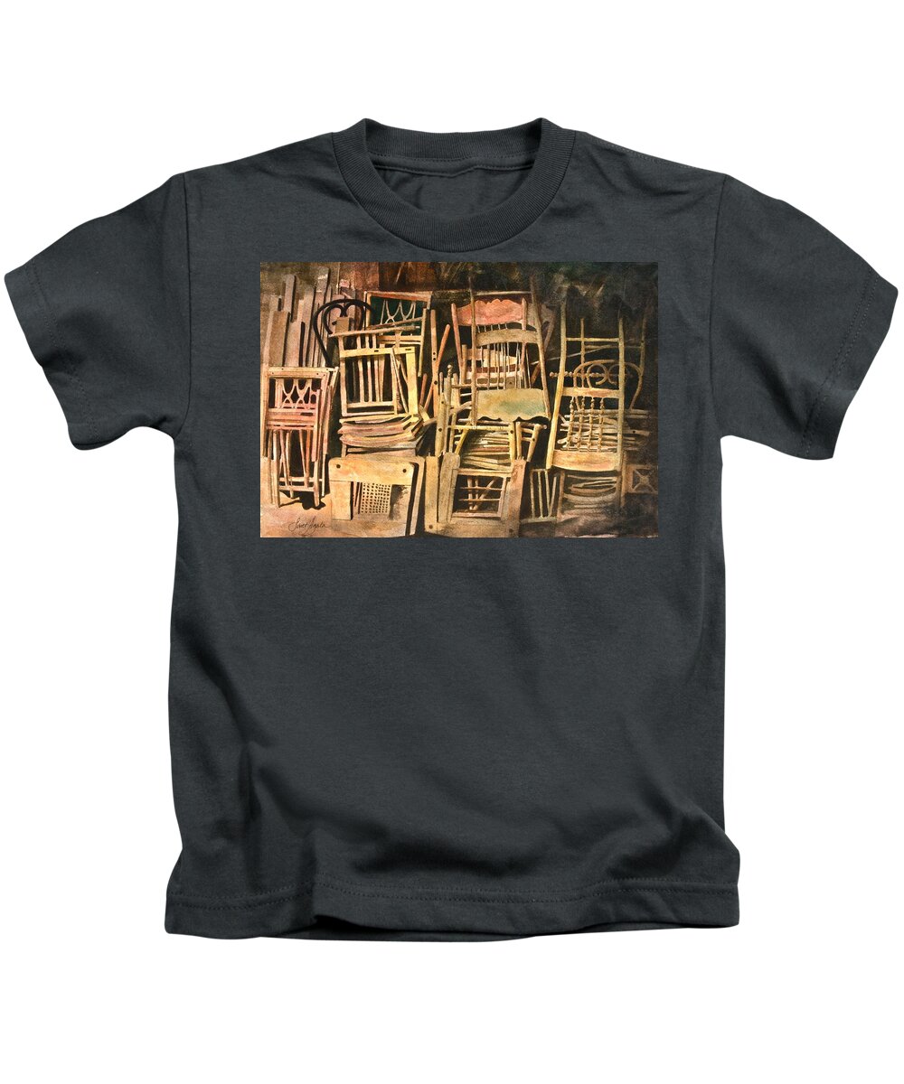 Chair Kids T-Shirt featuring the painting Chairs by Frank SantAgata