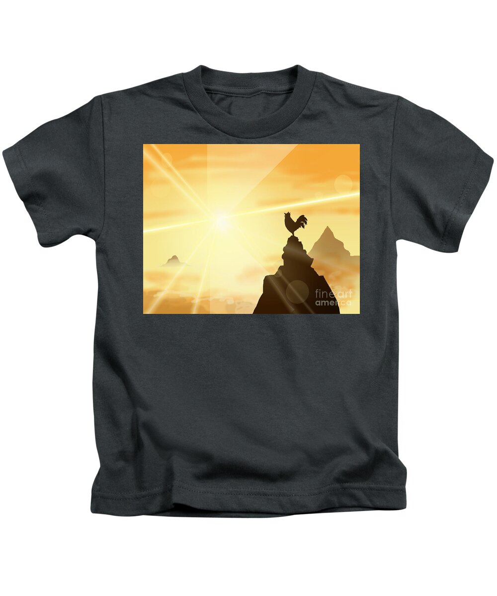 Rooster Kids T-Shirt featuring the digital art Challenge the Sun by Alice Chen