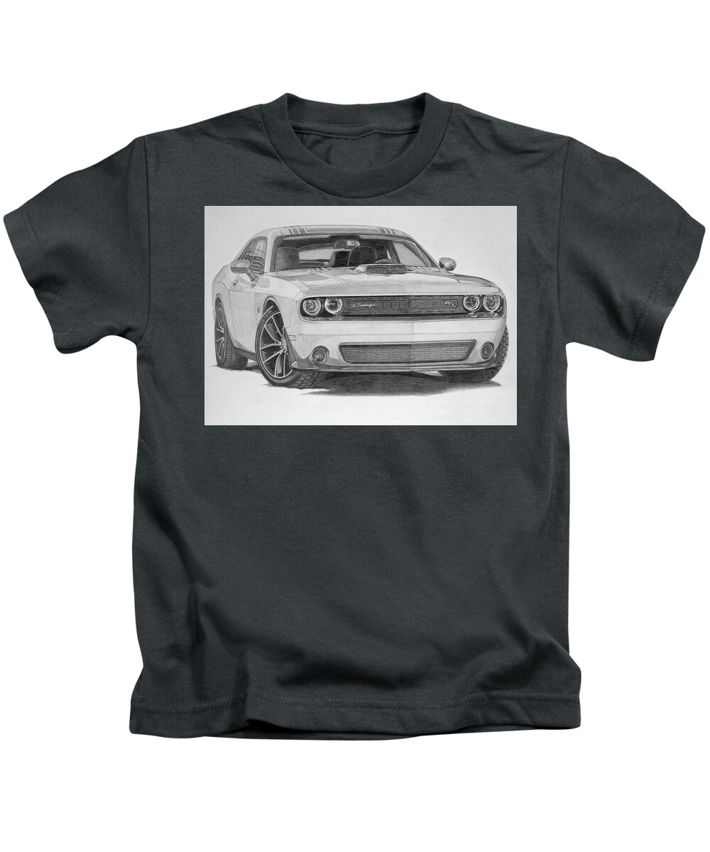  Kids T-Shirt featuring the drawing Challenger No Sig by Dan Menta