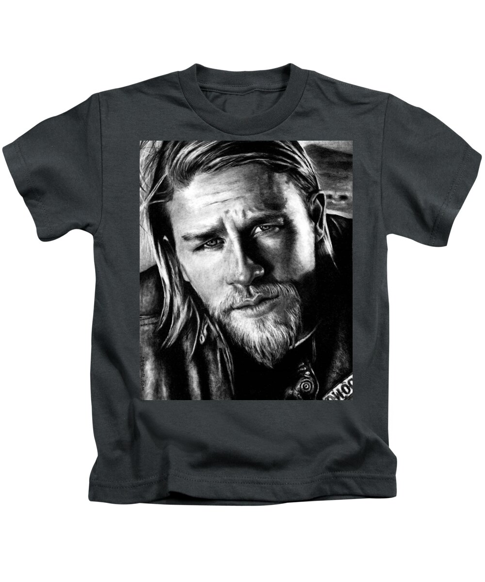 Charlie Hunnam Kids T-Shirt featuring the drawing Charlie Hunnam as Jax Teller by Rick Fortson