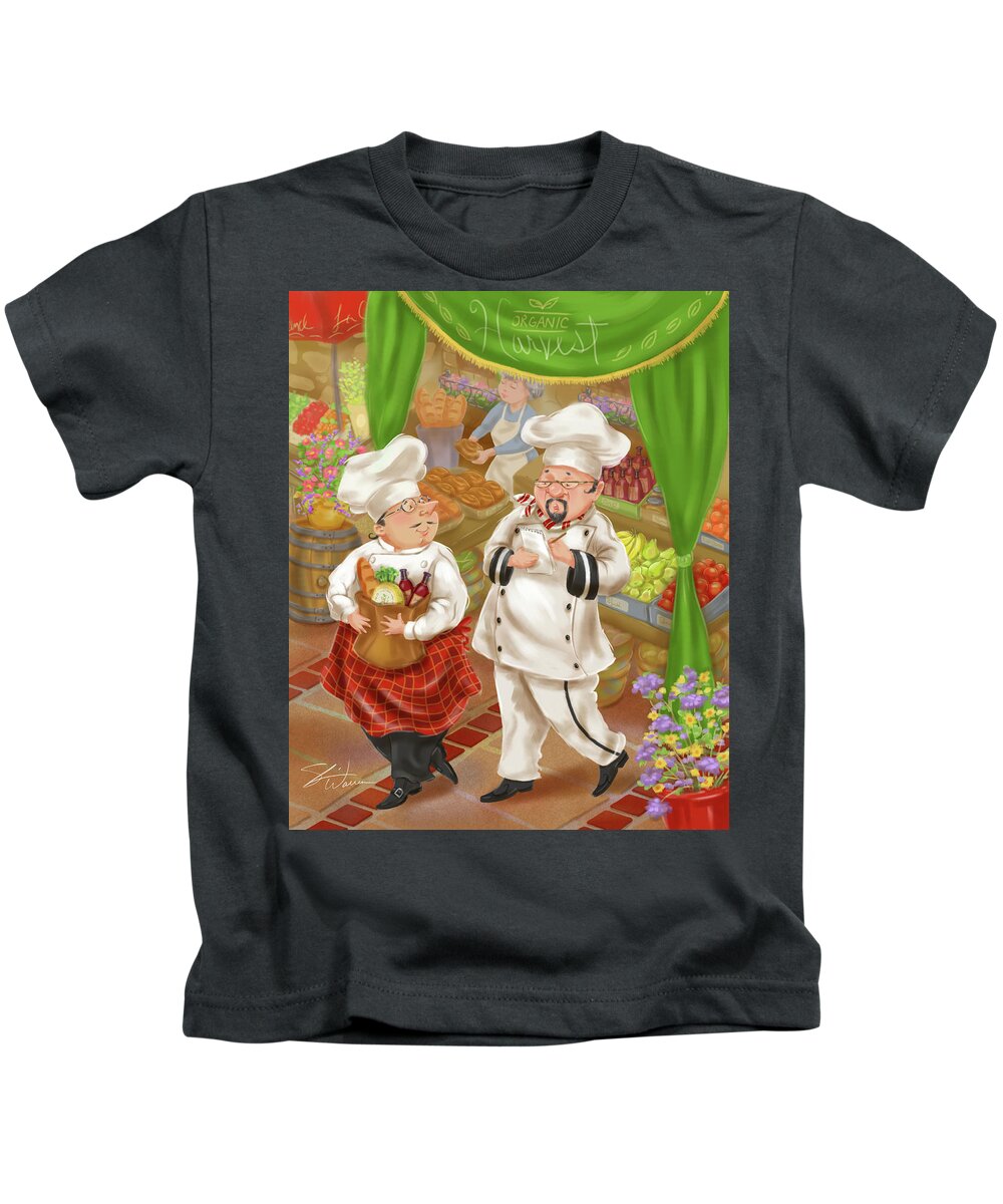 Chef Kids T-Shirt featuring the mixed media Chefs Go to Market III by Shari Warren