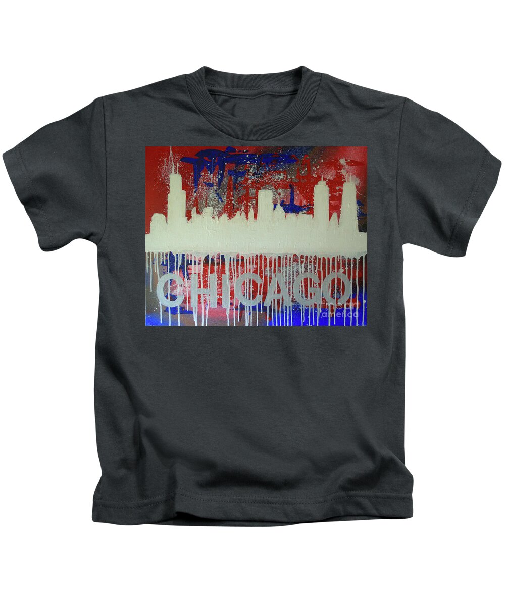 Drip Painting Kids T-Shirt featuring the painting Chicago Drip by Melissa Jacobsen