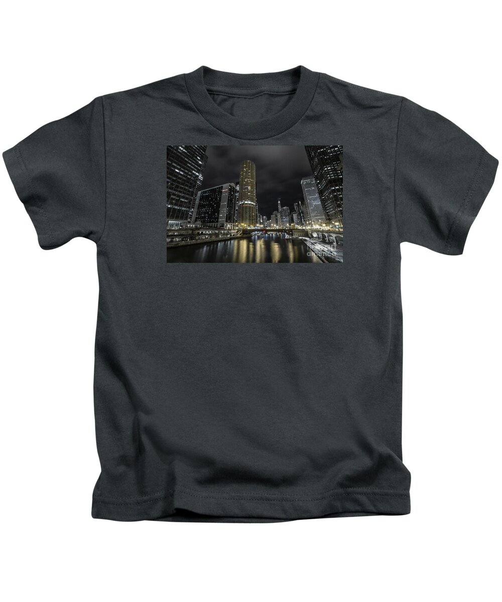 Chicago Kids T-Shirt featuring the photograph Chicago Riverfront Skyline at Night by Keith Kapple