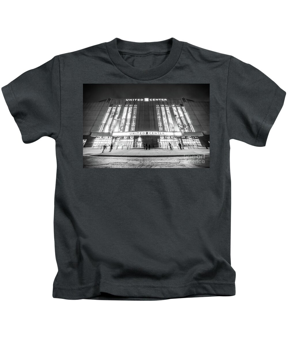America Kids T-Shirt featuring the photograph Chicago United Center Black and White Photo by Paul Velgos