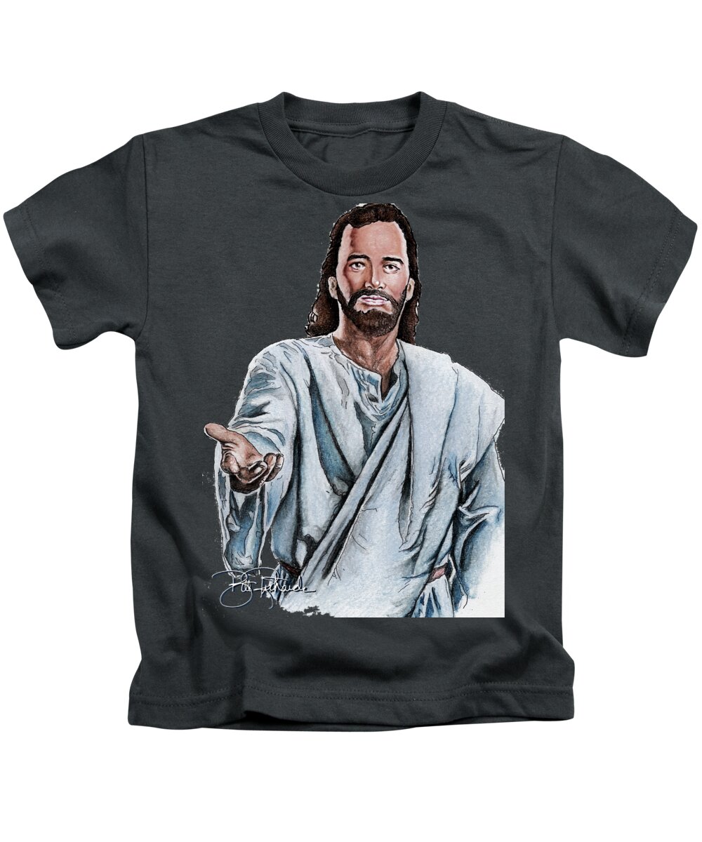 Jesus Kids T-Shirt featuring the drawing Christ by Bill Richards