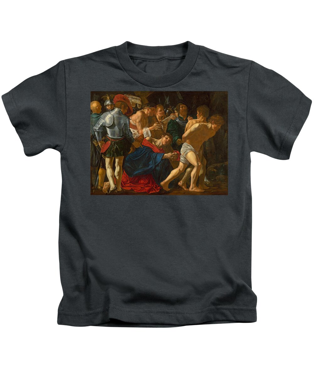 Cecco Del Caravaggio Kids T-Shirt featuring the painting Christ carrying the Cross by Cecco del Caravaggio