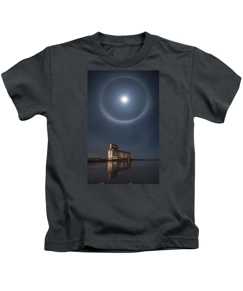 Moon Halo Kids T-Shirt featuring the photograph Christmas Moon Halo by Dave Niedbala