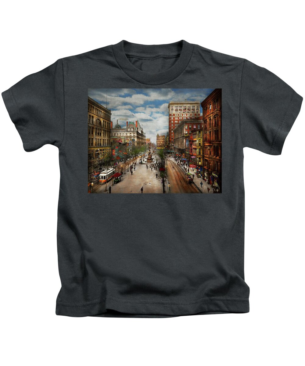 Color Kids T-Shirt featuring the photograph City - Cincinnati OH - Tyler Davidson Fountain 1907 by Mike Savad