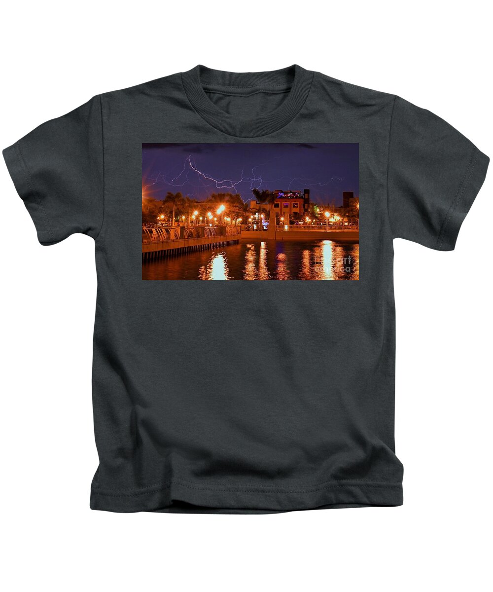 Lightning Kids T-Shirt featuring the photograph City Storm by Quinn Sedam