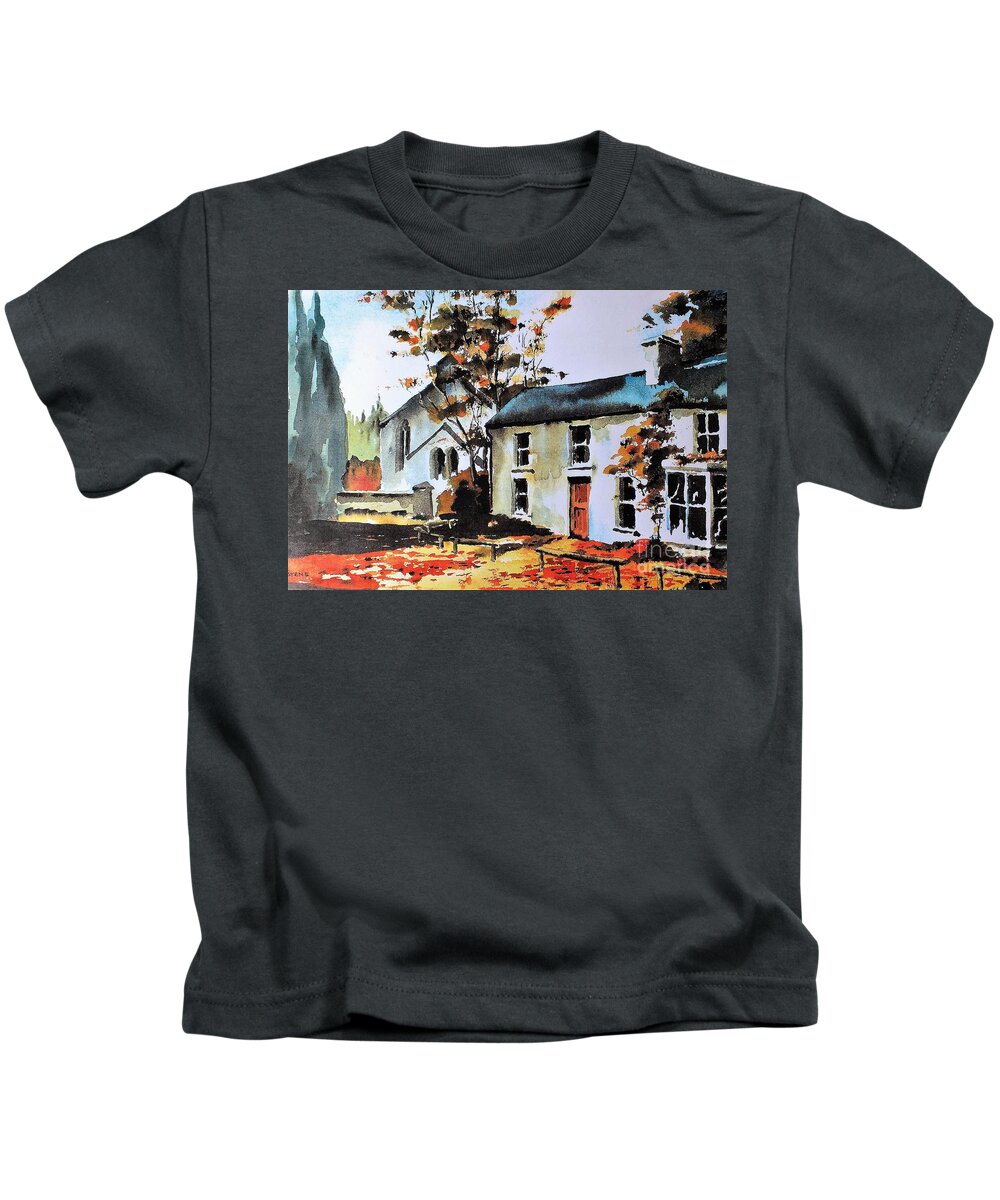  Kids T-Shirt featuring the painting Clara Vale, Wicklow. by Val Byrne