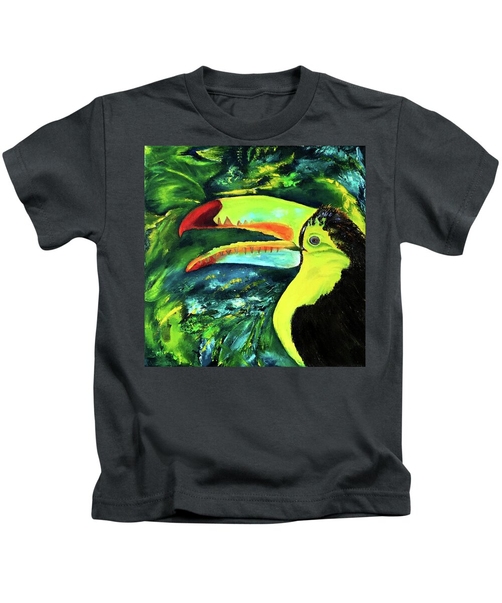 Wildlife Kids T-Shirt featuring the painting Clara's Toucan by Terry R MacDonald