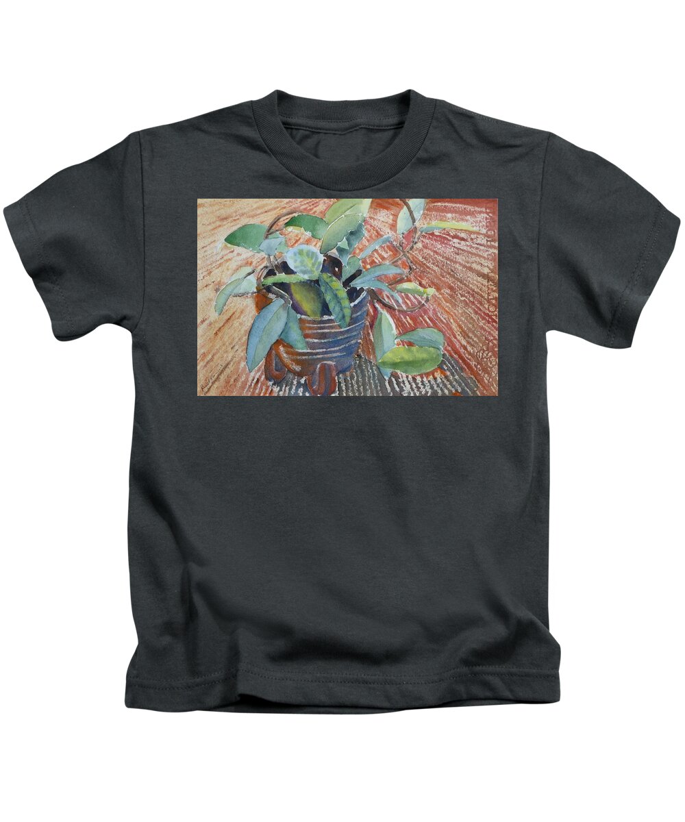 Vine Kids T-Shirt featuring the painting Clay Pot by Ruth Kamenev