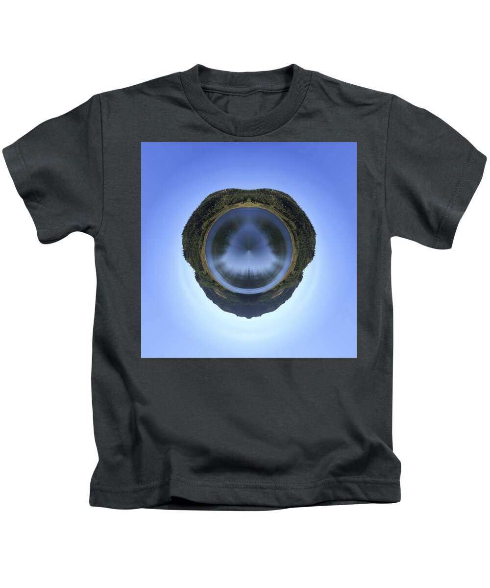 Blue Kids T-Shirt featuring the photograph Cleveland Reservoir Mirrored Stereographic Projection by K Bradley Washburn
