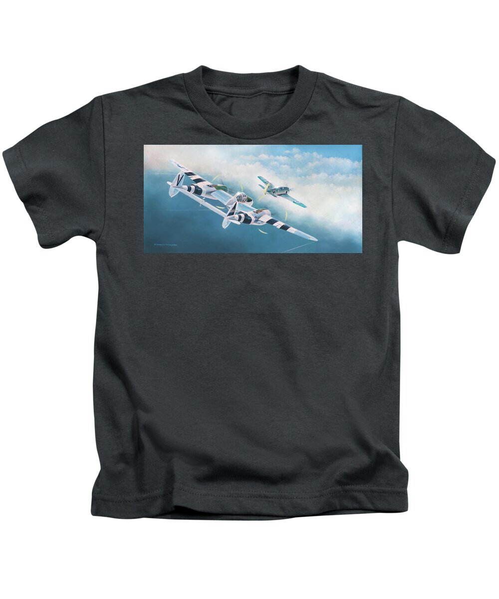 Aviation Art Kids T-Shirt featuring the painting Close Encounter with a Focke-Wulf by Douglas Castleman