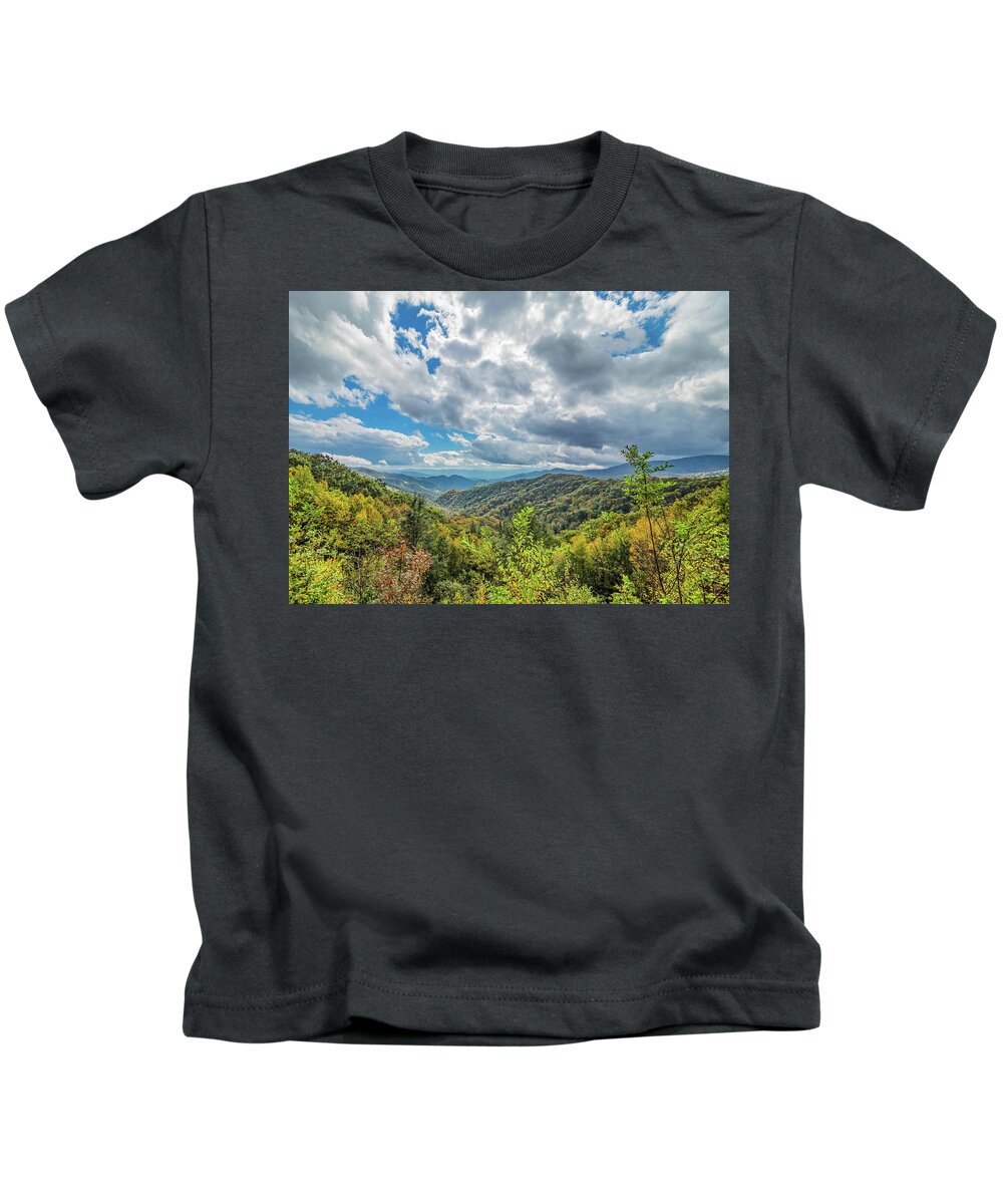 Clouds Kids T-Shirt featuring the photograph Clouds Over the Smokies by Peggy Blackwell