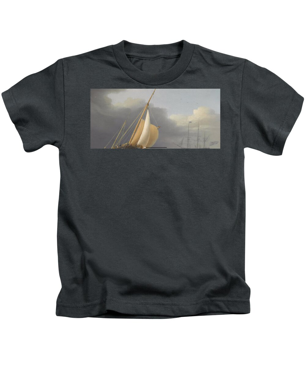 Dominic Serres (british 1722-1793) Coastal Shipping In Rough Seas Kids T-Shirt featuring the painting Coastal shipping in rough by MotionAge Designs