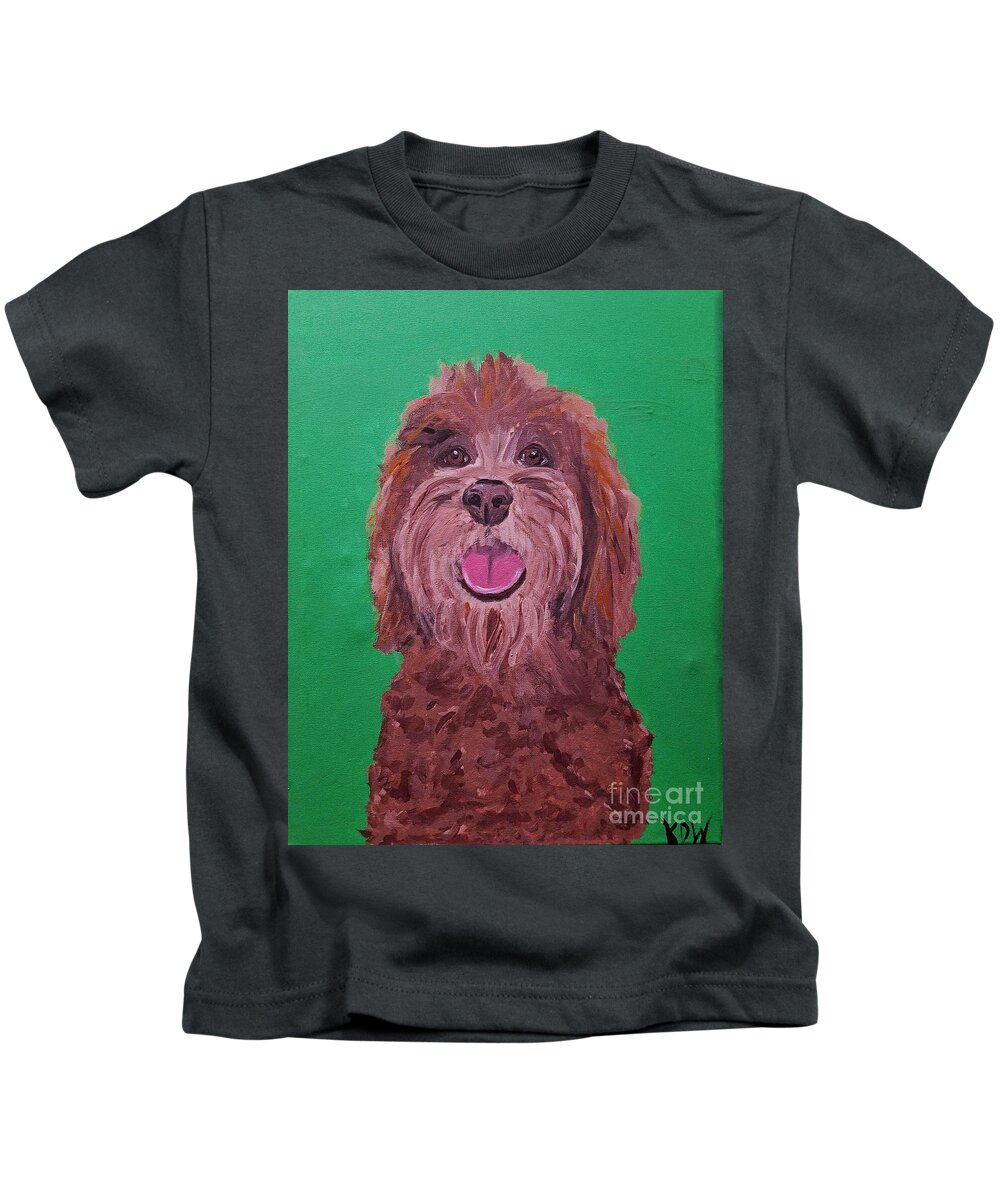 Pet Portrait Kids T-Shirt featuring the painting Coco Date With Paint Nov 20th by Ania M Milo