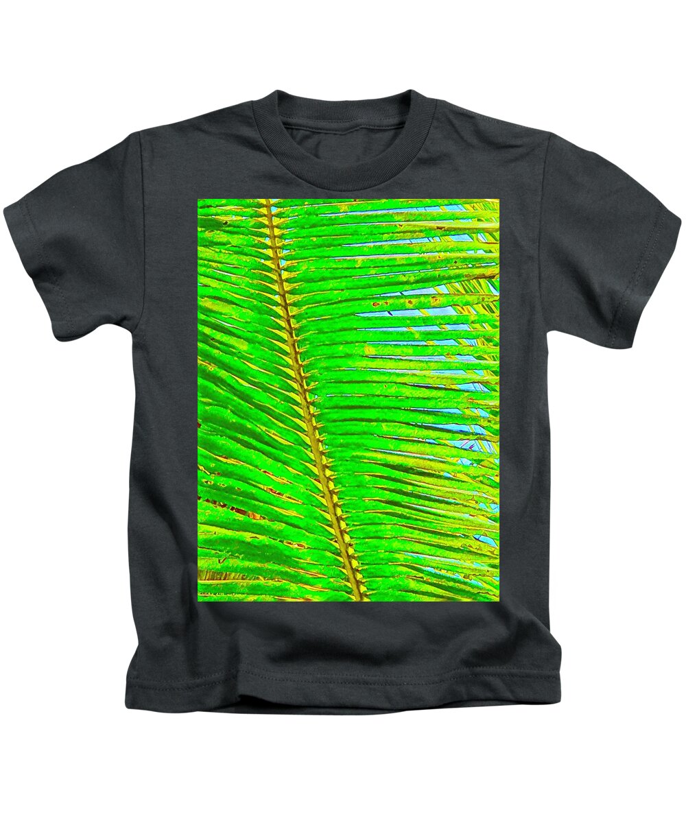#flowersofaloha #coconutpalmleafaloha Kids T-Shirt featuring the photograph Coconut Palm Leaf Aloha by Joalene Young