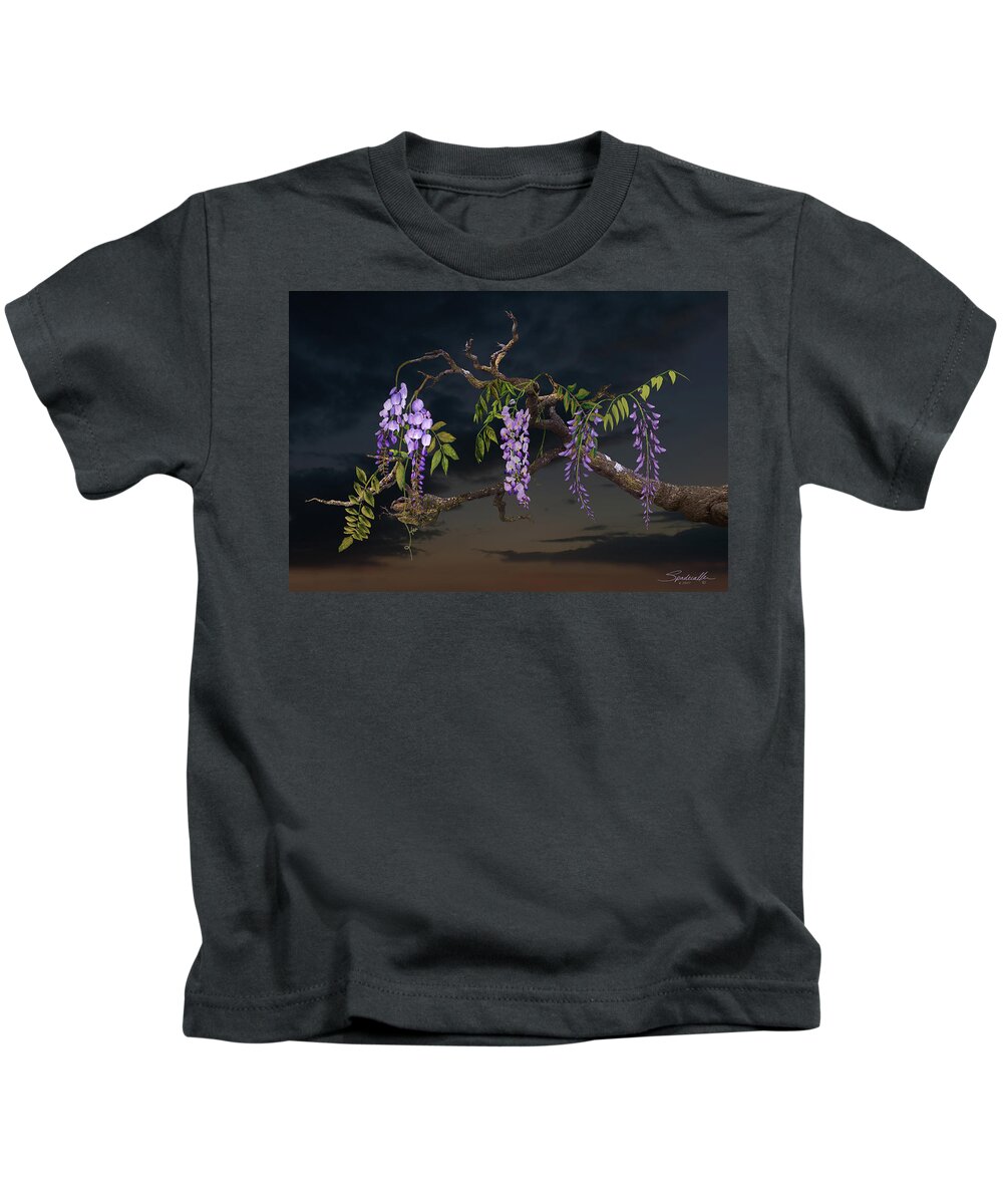 Tree Kids T-Shirt featuring the digital art Cogan's Wisteria Tree by M Spadecaller