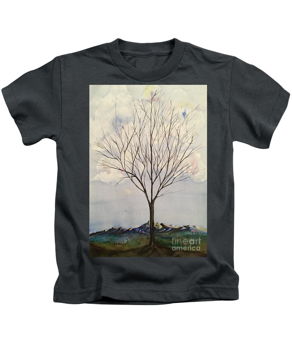  Watercolor Kids T-Shirt featuring the mixed media Colorado Cottonwood by Mastiff Studios