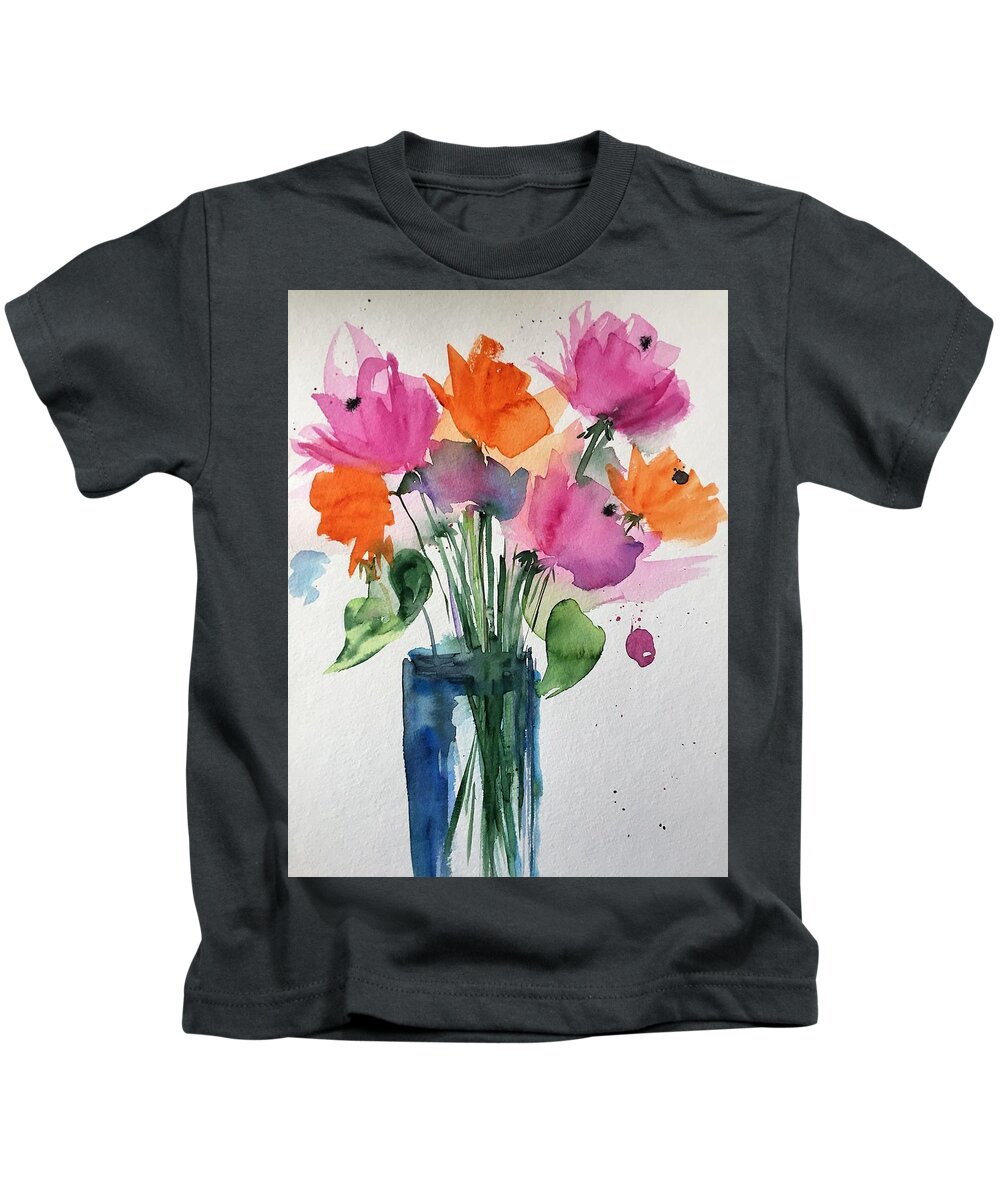 Colorful Kids T-Shirt featuring the painting colorful Flowers by Britta Zehm