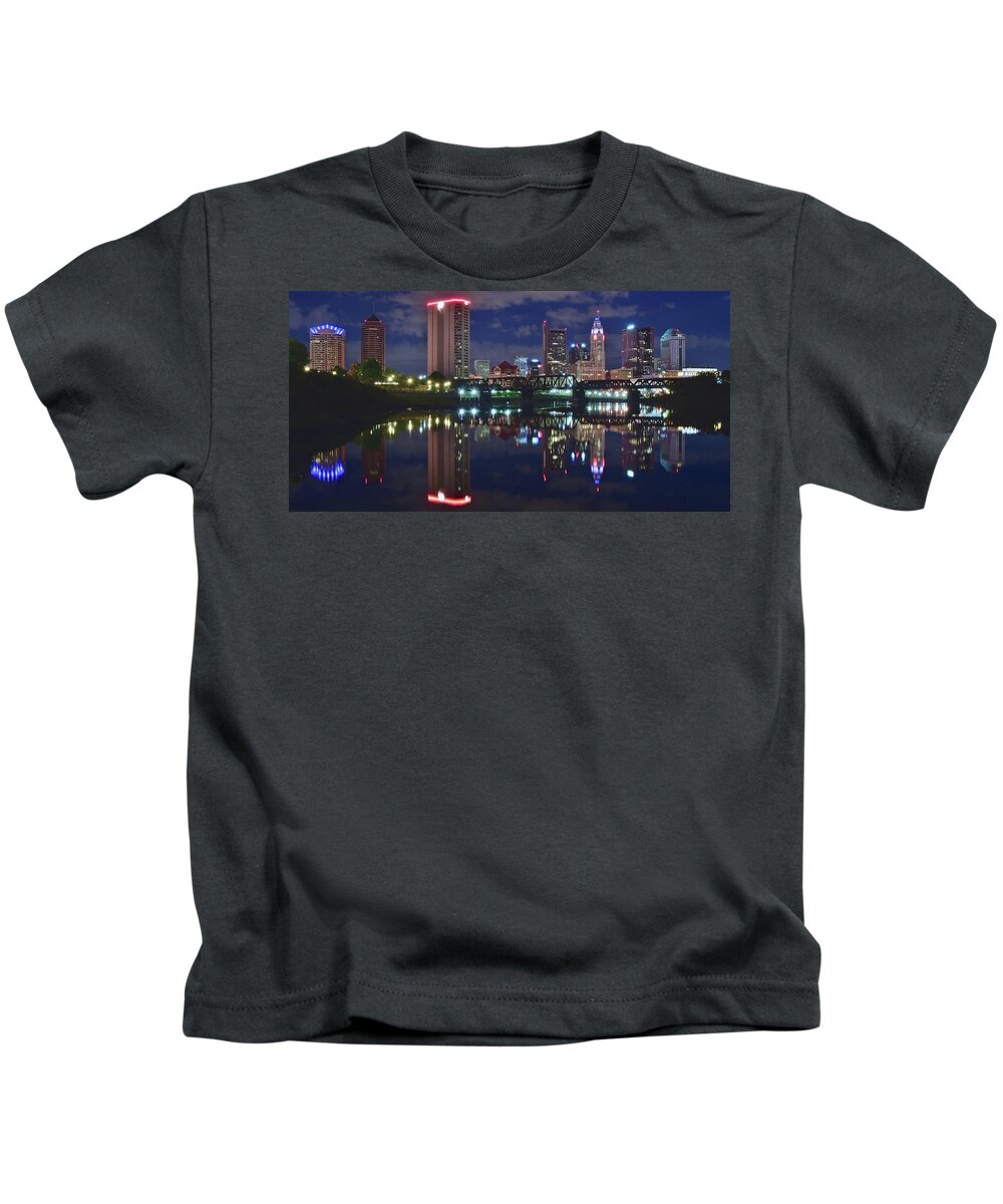 Columbus Kids T-Shirt featuring the photograph Columbus Ohio Panorama over the Scioto by Frozen in Time Fine Art Photography
