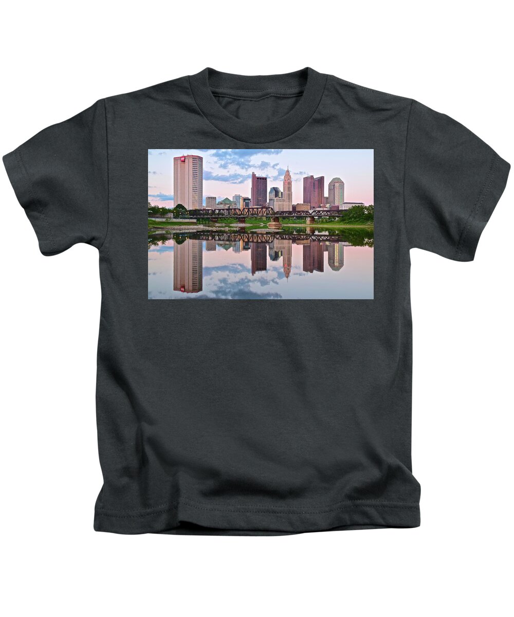 Columbus Kids T-Shirt featuring the photograph Columbus Ohio Reflects by Frozen in Time Fine Art Photography