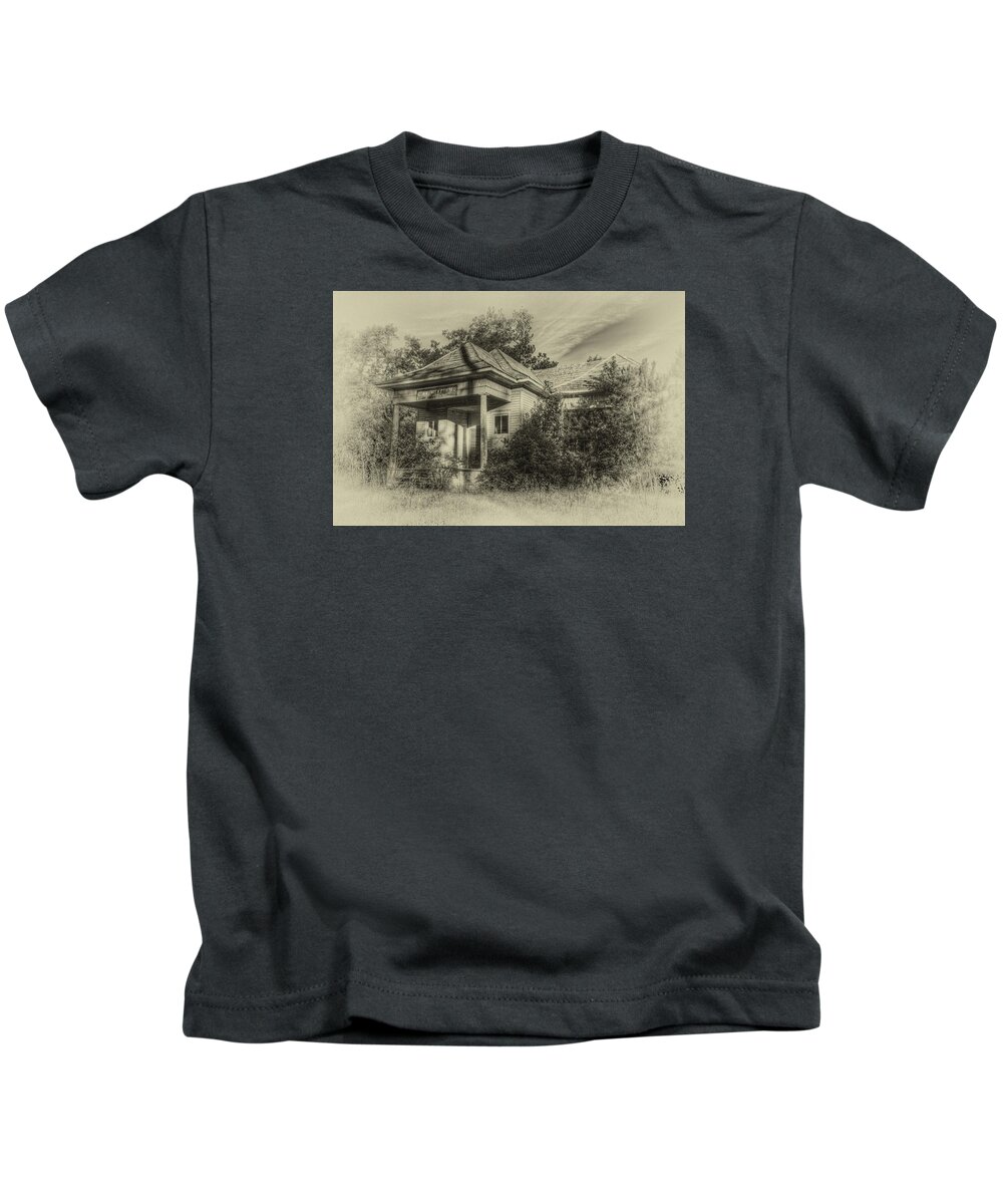 Old Buildings Kids T-Shirt featuring the photograph Community Center II in Sepia by Harry B Brown