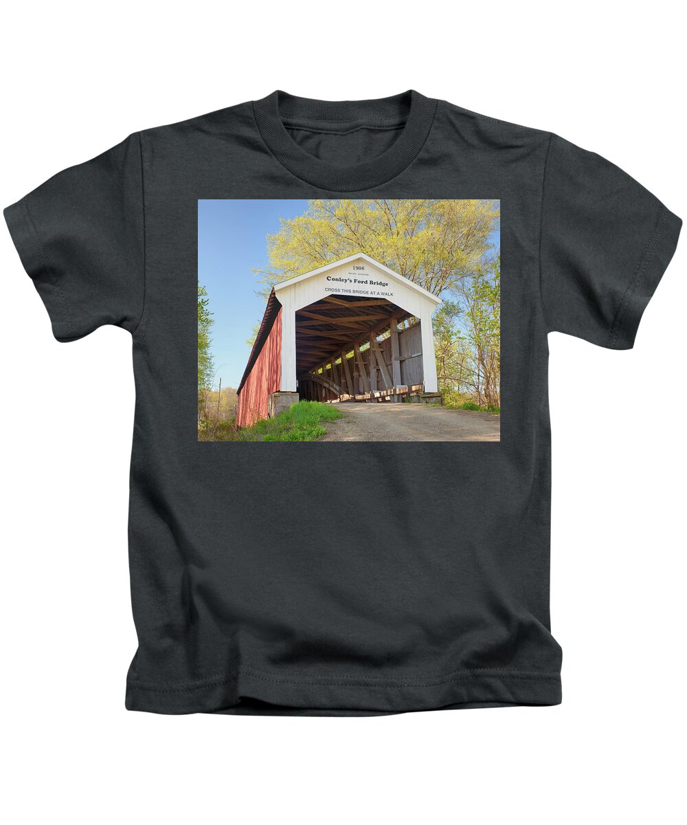 Covered Bridge Kids T-Shirt featuring the photograph Conley's Ford Covered Bridge by Harold Rau