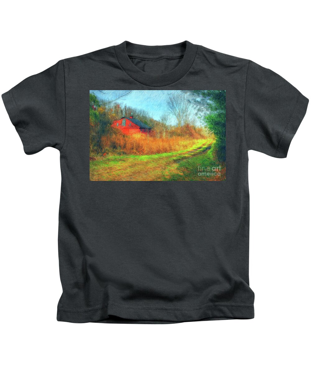 Barn Kids T-Shirt featuring the painting Country Roads by Tina LeCour