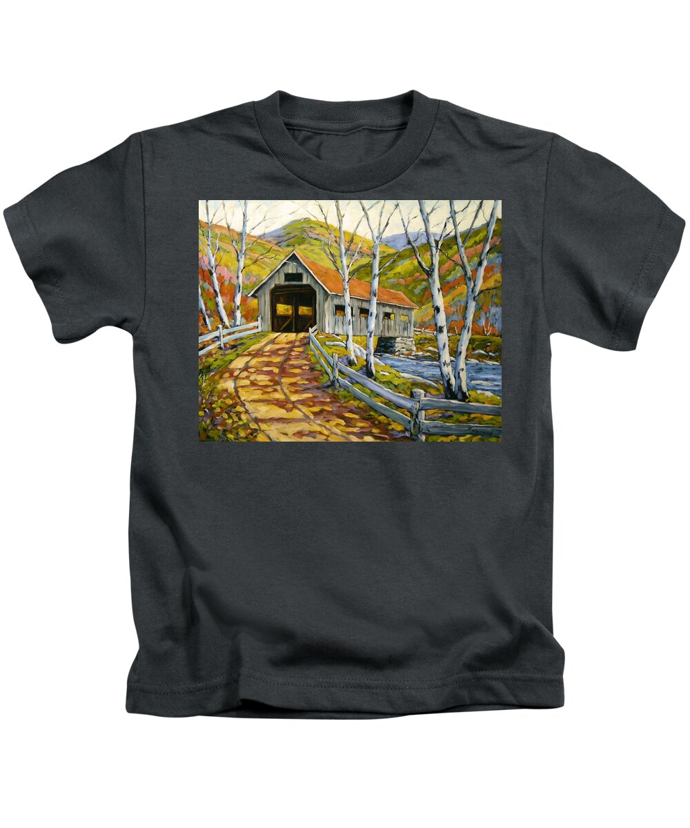Water Kids T-Shirt featuring the painting Covered Bridge by Richard T Pranke