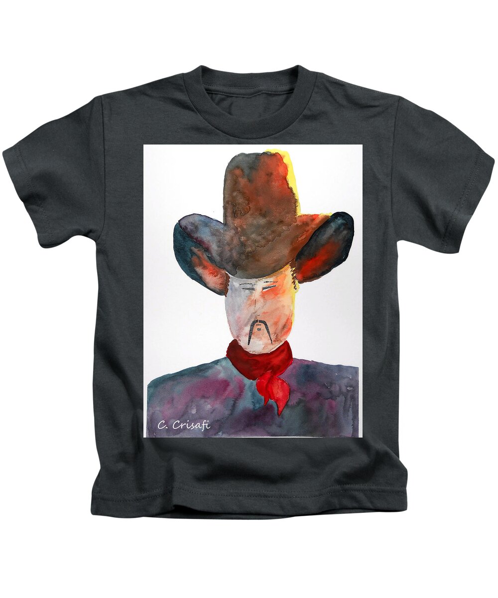 Watercolor Kids T-Shirt featuring the painting Cowboy Kim - Music Inspiration Series by Carol Crisafi